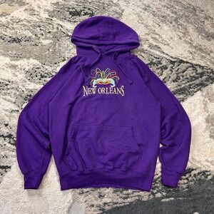 Y2K Nola Hoodie Sz Medium Purple VTG New Orleans Embroidered Logo Nature